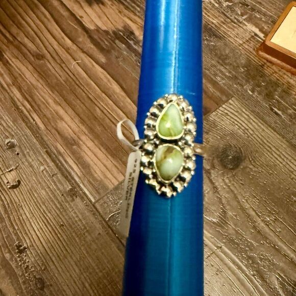 Western Palomino Turquoise Ring – Sterling Silver with Double Teardrops Size 8 - Picture 2 of 4